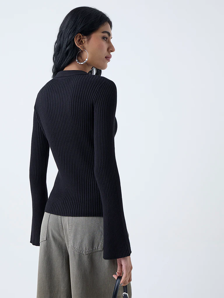 Nuon Black Self-Striped Top - Image 4