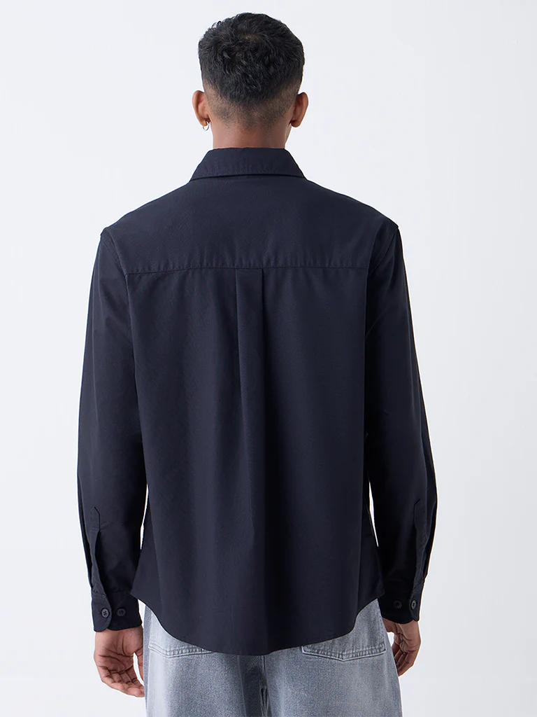 Nuon Black Solid Relaxed-Fit Cotton Shirt - Image 4