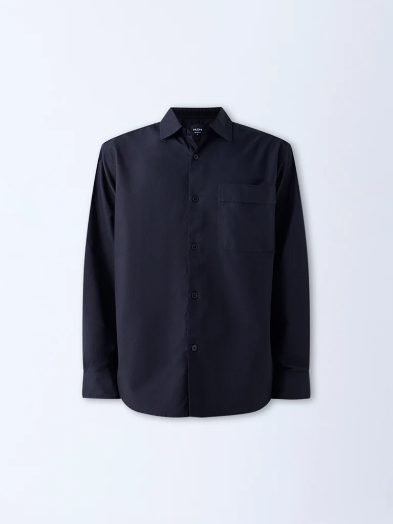 Nuon Black Solid Relaxed-Fit Cotton Shirt - Image 5