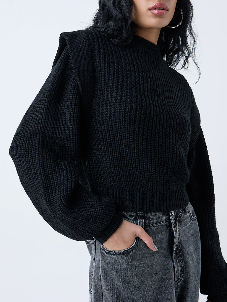 Nuon Black Solid Sweater - Image 3