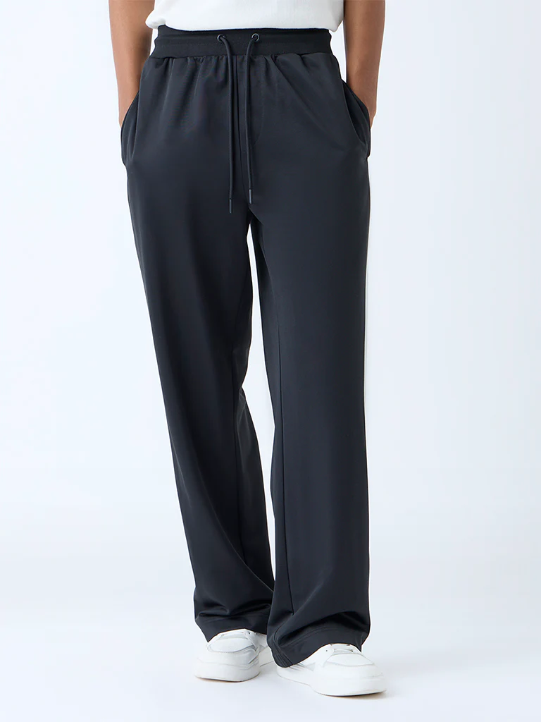 Nuon Black Striped Relaxed-Fit Mid-Rise Pants - Image 2