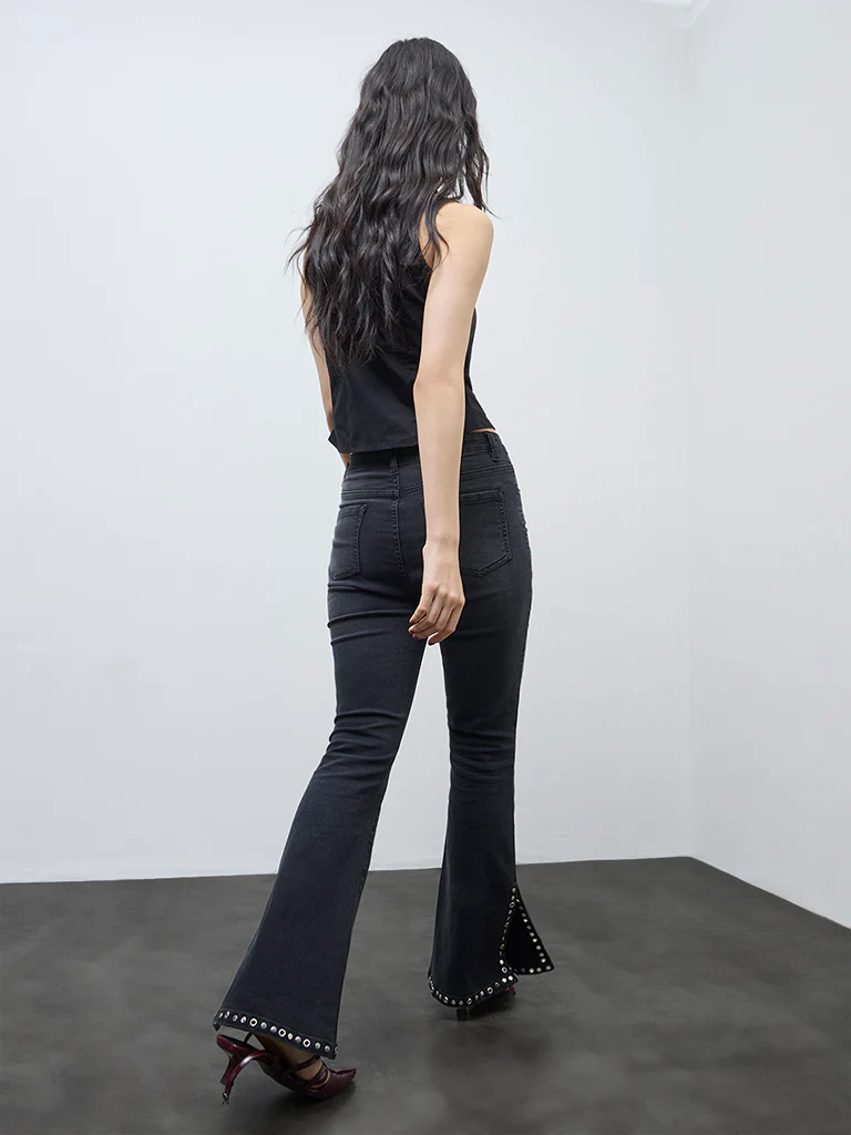 Nuon Black Stud-Detailed High-Rise Bootcut Jeans - Image 4