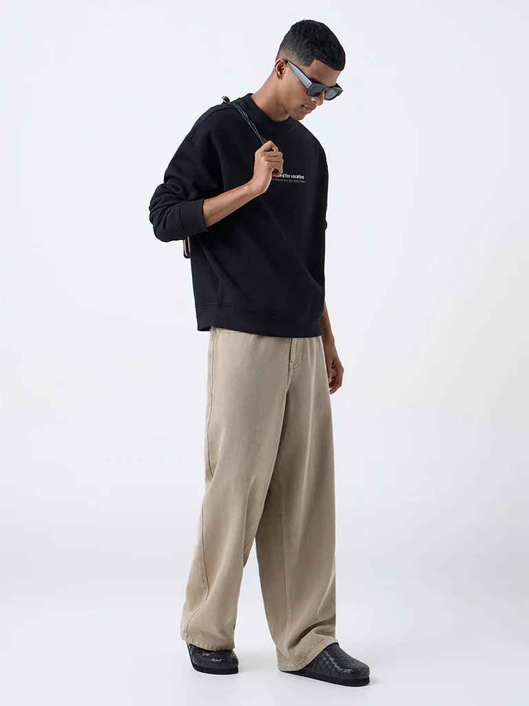 Nuon Black Text Design Relaxed-Fit Cotton-Blend Sweatshirt - Image 2