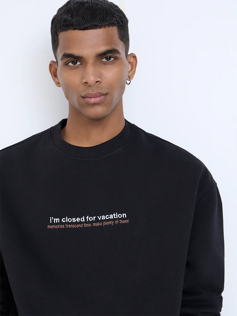 Nuon Black Text Design Relaxed-Fit Cotton-Blend Sweatshirt - Image 3