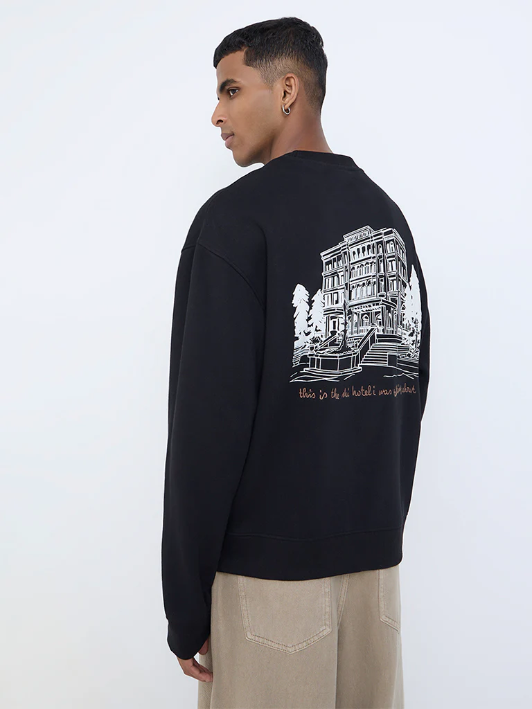 Nuon Black Text Design Relaxed-Fit Cotton-Blend Sweatshirt - Image 4