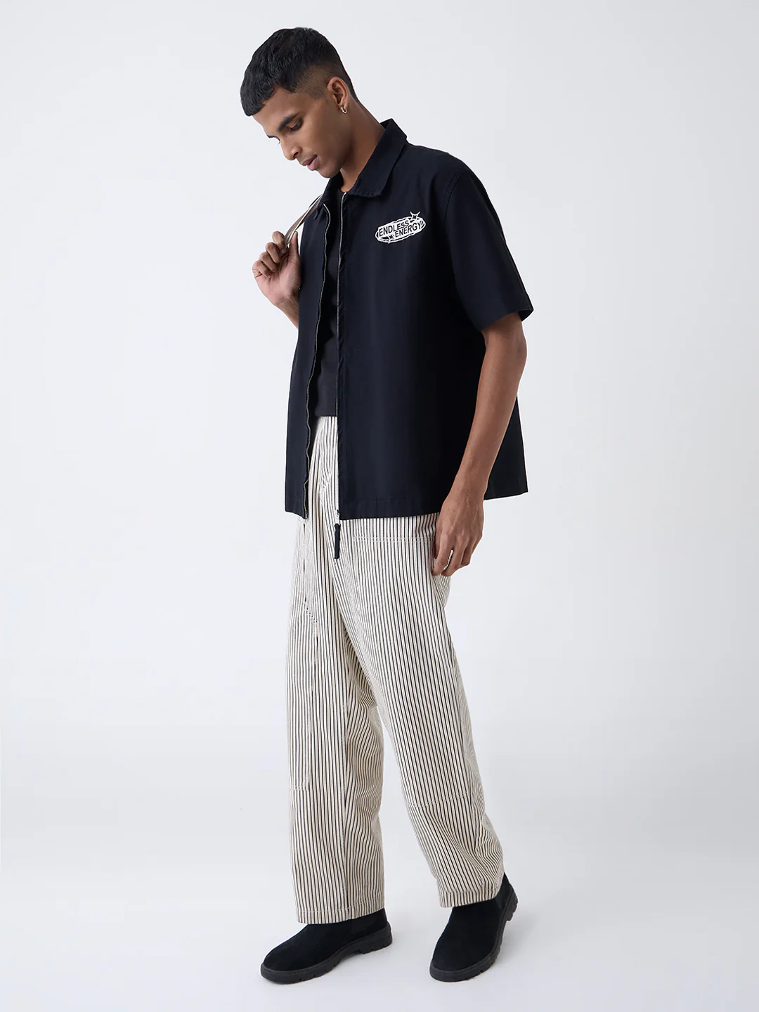 Nuon Black Text Design Relaxed-Fit Cotton Jacket - Image 2
