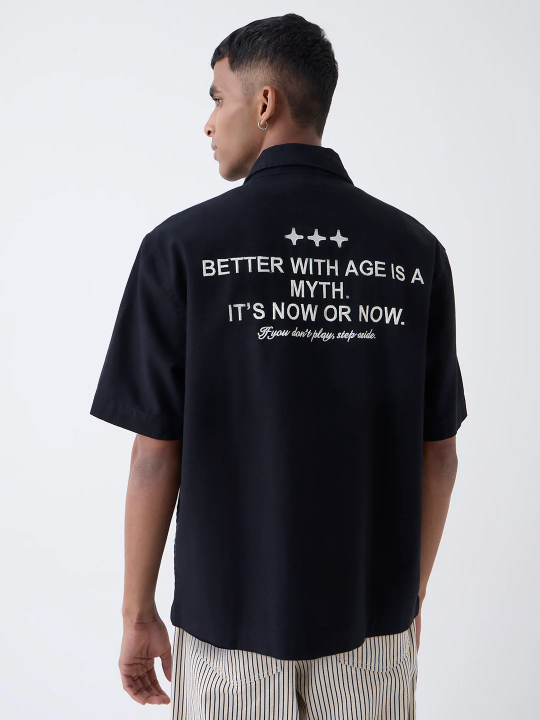 Nuon Black Text Design Relaxed-Fit Cotton Jacket - Image 4