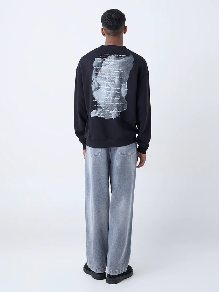 Nuon Black Text Design Relaxed-Fit Cotton Sweatshirt - Image 4