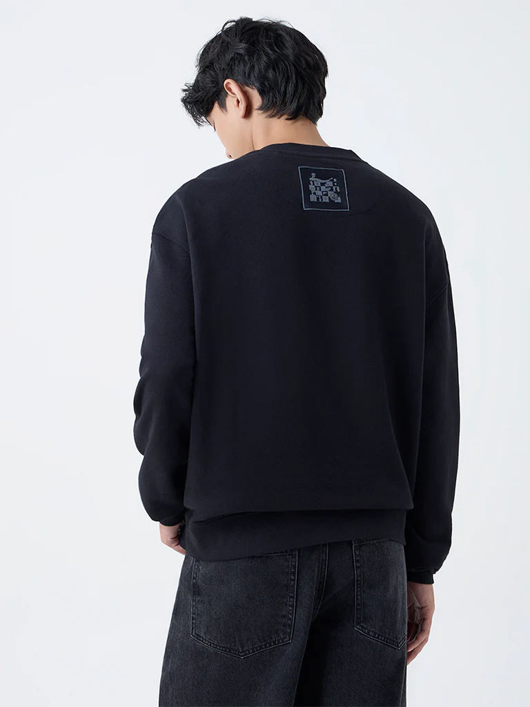 Nuon Black Text Design Relaxed-Fit Cotton Sweatshirt - Image 4