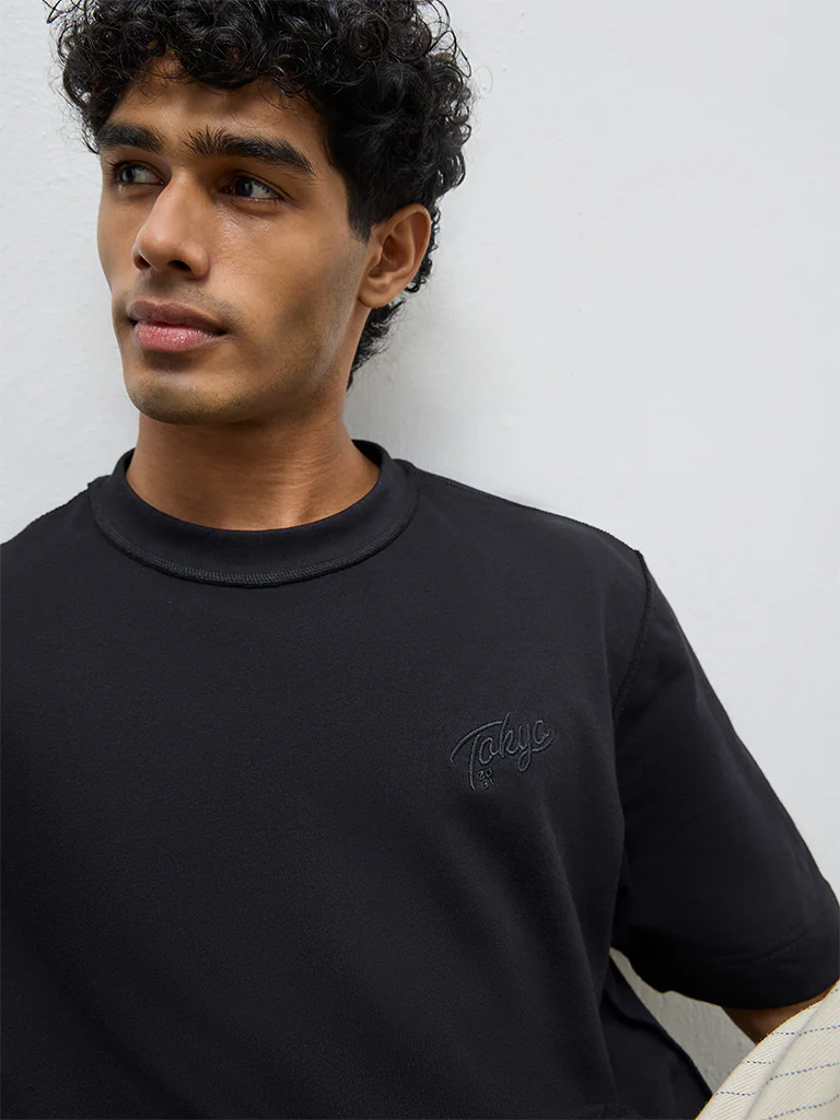 Nuon Black Text Design Relaxed-Fit Cotton T-Shirt - Image 4