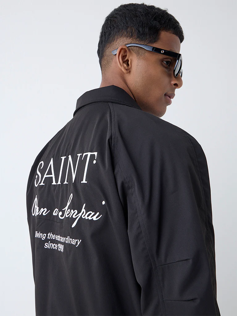 Nuon Black Text Detailed Relaxed Fit Jacket - Image 3