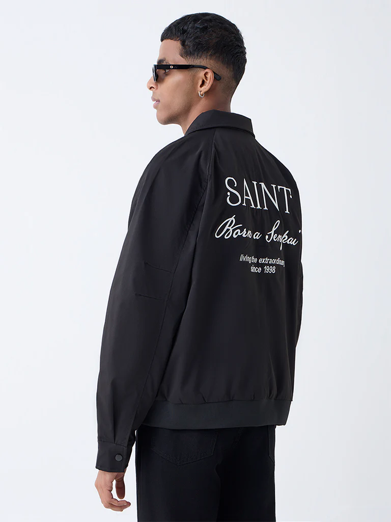 Nuon Black Text Detailed Relaxed Fit Jacket - Image 4
