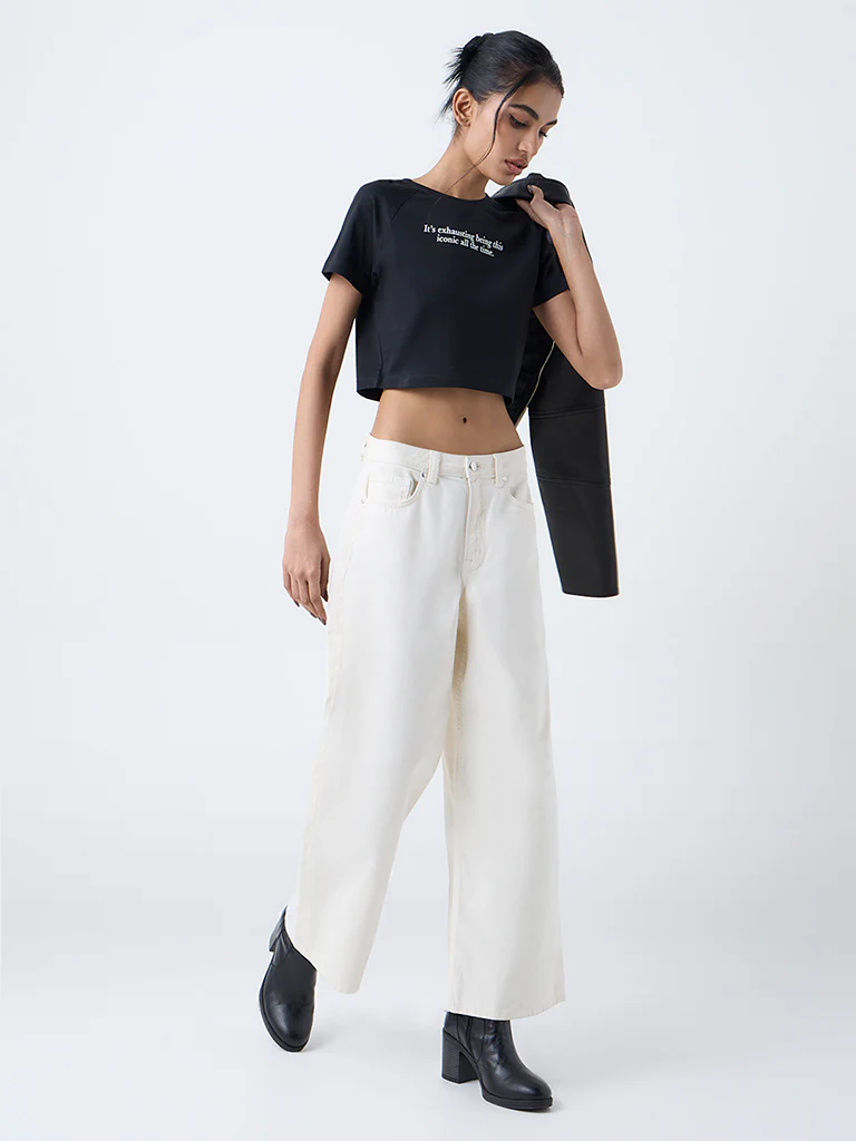 Nuon Black Text Pattern Cotton T-Shirt - Image 2