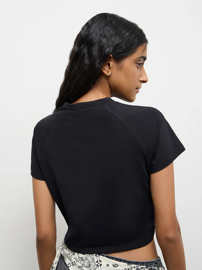 Nuon Black Text Printed Cotton T-Shirt - Image 4