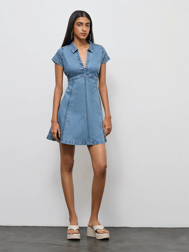 Nuon Blue A-Line Denim Dress - Image 2