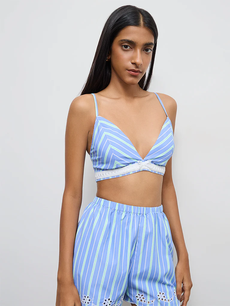 Nuon Blue Chevron Printed Bralette Top - Image 2