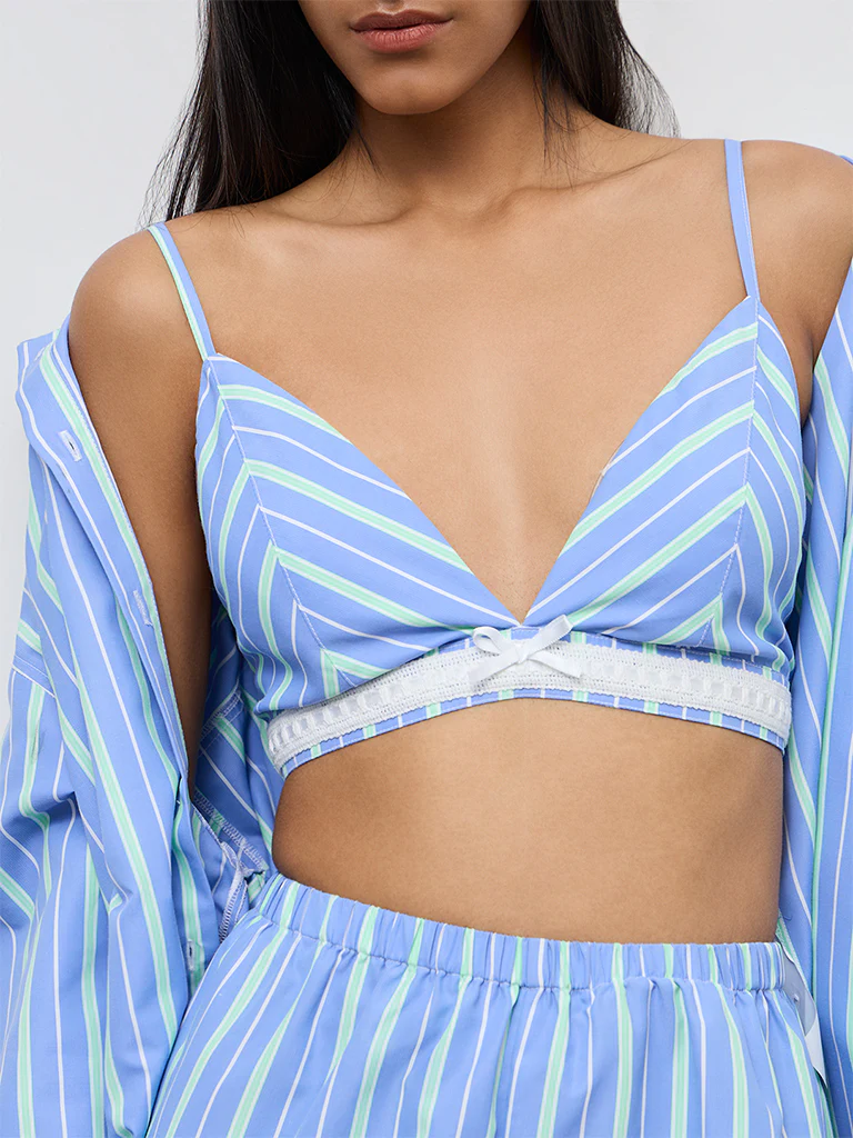 Nuon Blue Chevron Printed Bralette Top - Image 3