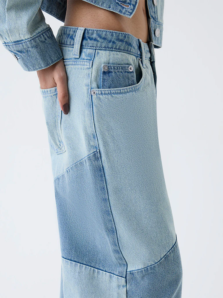 Nuon Blue Colour-Block High-Rise Cotton Jeans - Image 3