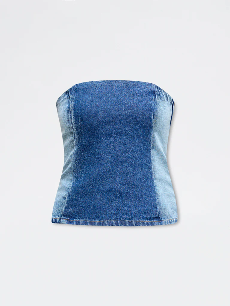 Nuon Blue Contrast Denim Tube Top - Image 5