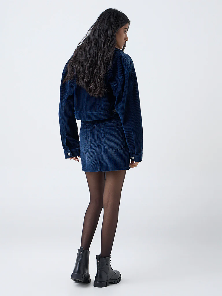 Nuon Blue Corduroy High-Rise Cotton Mini Skirt - Image 4
