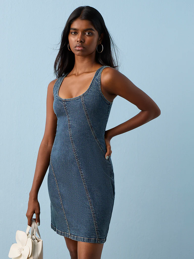 Nuon Blue Denim Bodycon Dress - Image 2