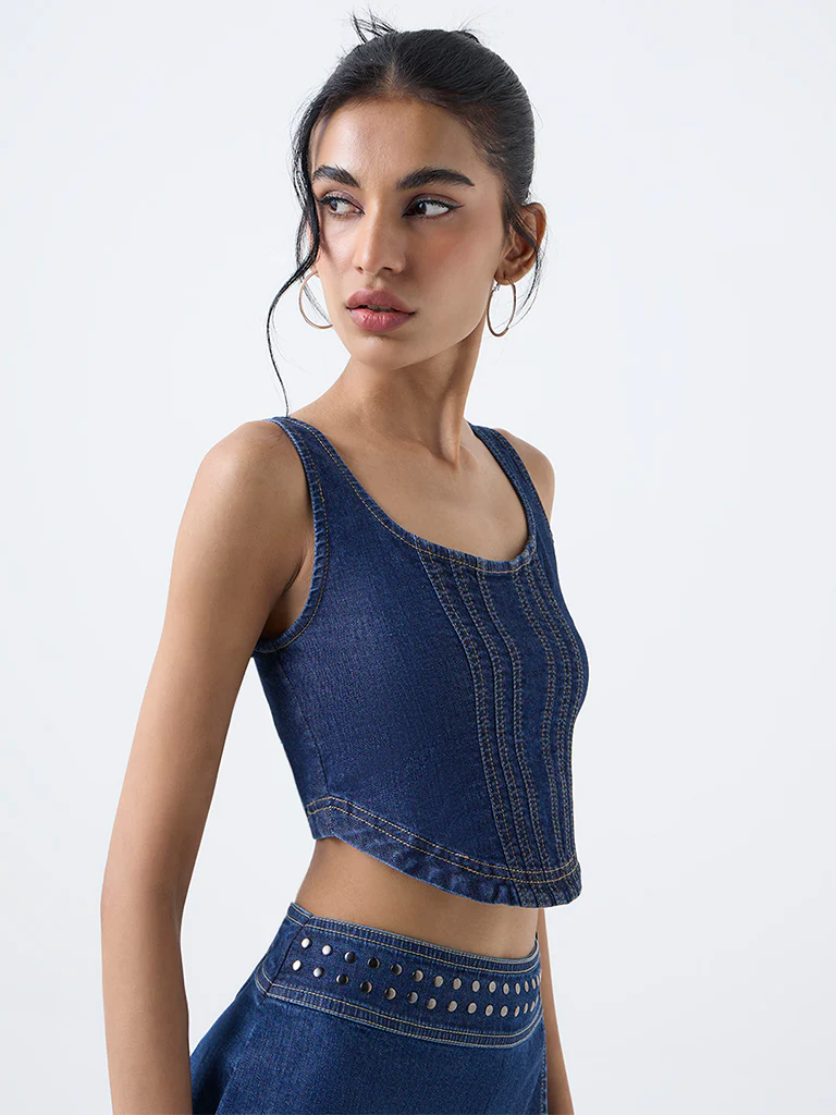 Nuon Blue Denim Bustier Top - Image 2