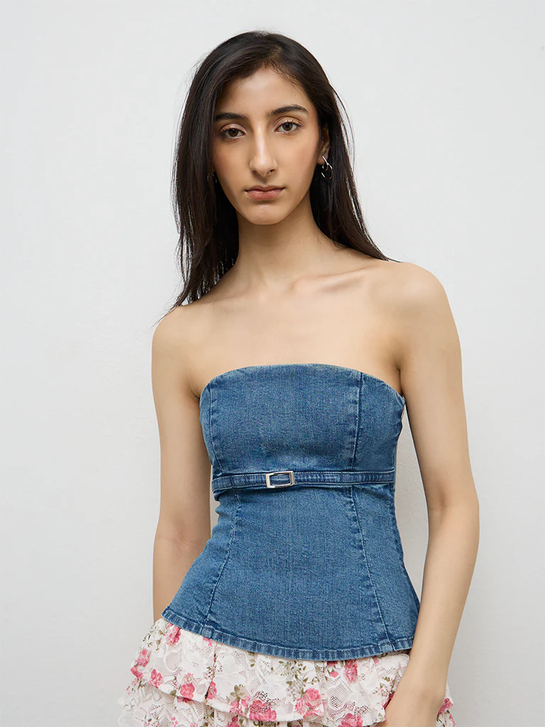 Nuon Blue Denim Off-Shoulder Top - Image 2