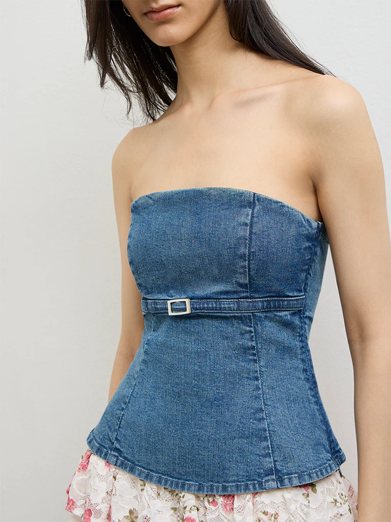 Nuon Blue Denim Off-Shoulder Top - Image 3
