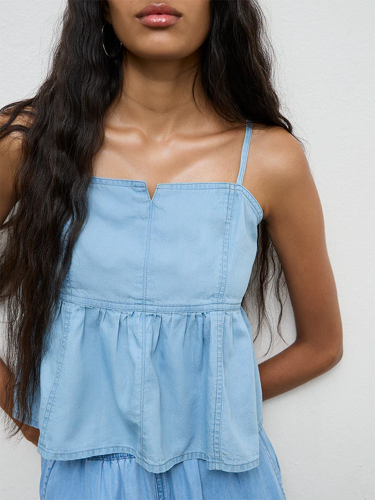 Nuon Blue Denim Peplum Top - Image 3