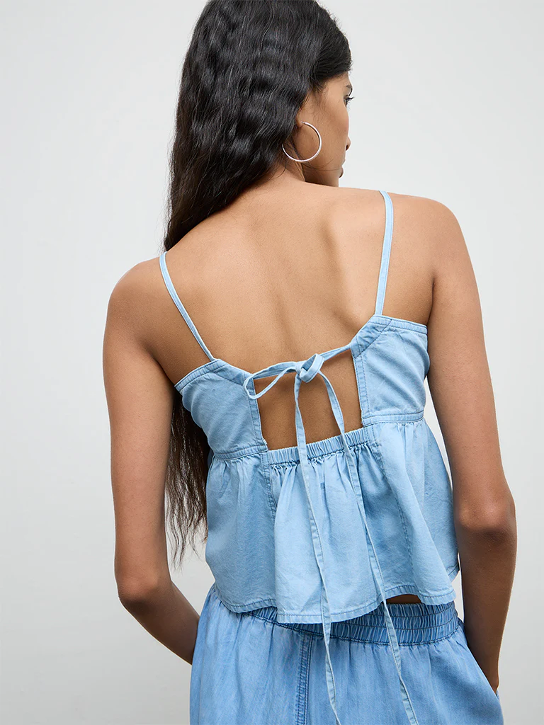 Nuon Blue Denim Peplum Top - Image 4