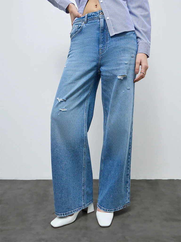 Nuon Blue Distressed High-Rise Denim Jeans - Image 2