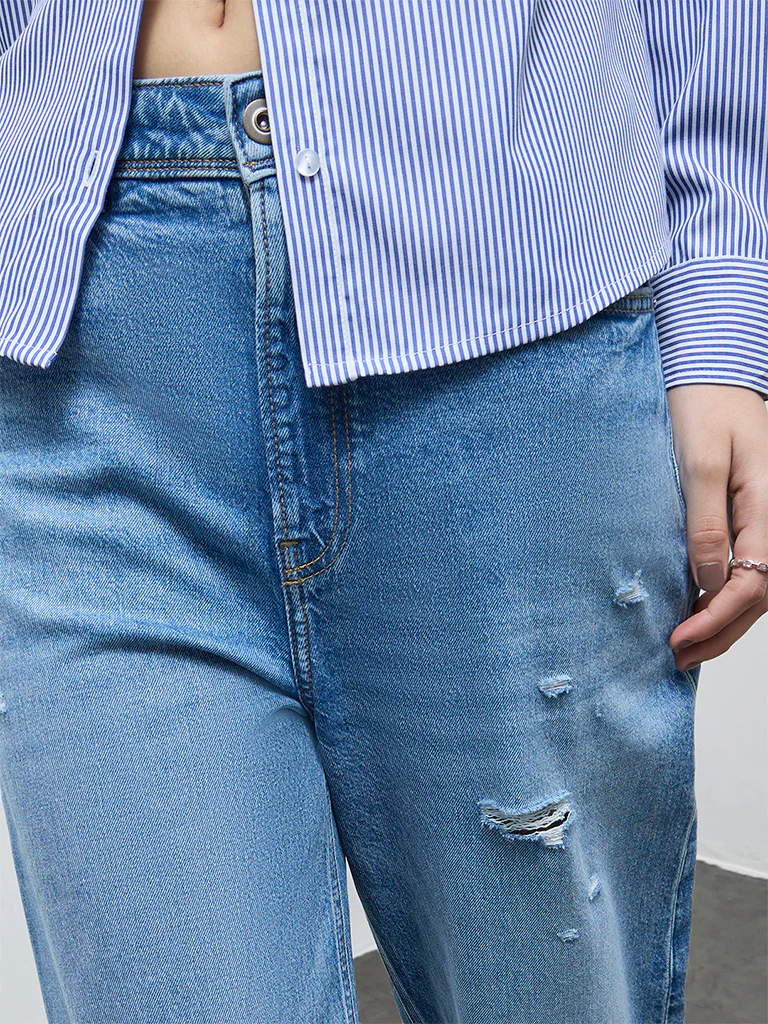Nuon Blue Distressed High-Rise Denim Jeans - Image 3