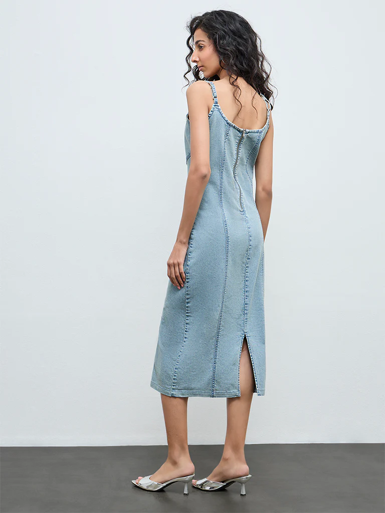 Nuon Blue Faded Denim A-Line Dress - Image 4