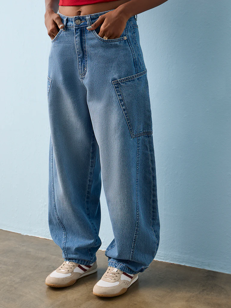 Nuon Blue Faded High-Rise Balloon-Fit Jeans - Image 2