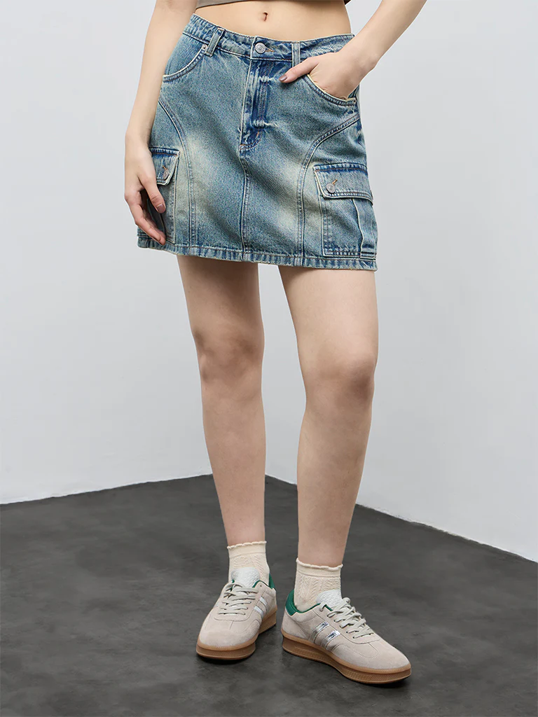 Nuon Blue Faded High-Rise Denim Skirt - Image 2