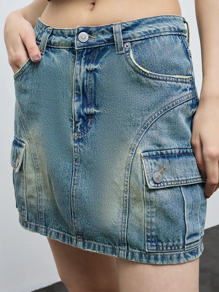Nuon Blue Faded High-Rise Denim Skirt - Image 3