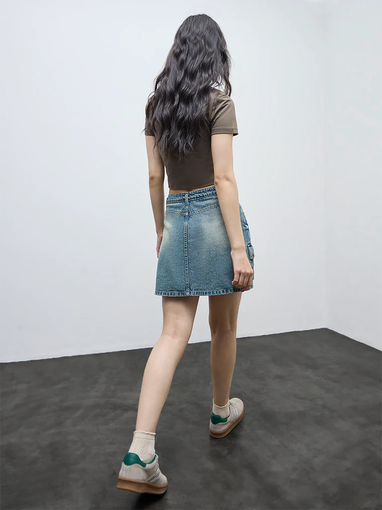 Nuon Blue Faded High-Rise Denim Skirt - Image 4