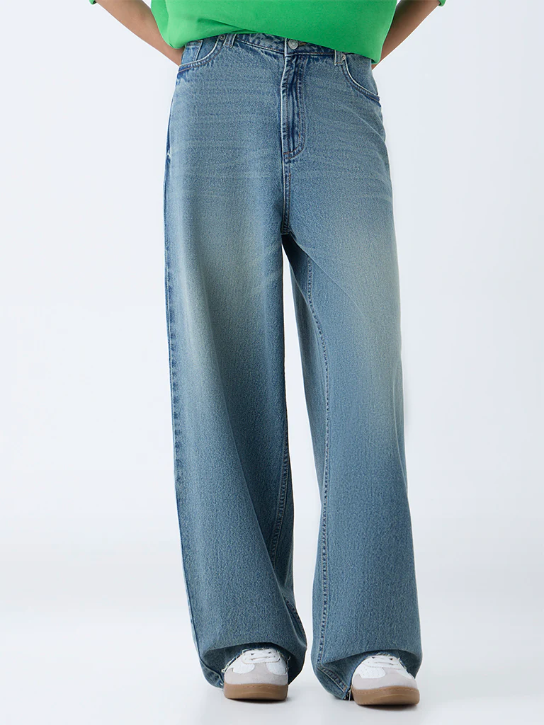 Nuon Blue Faded Relaxed-Fit High-Rise Jeans - Image 2