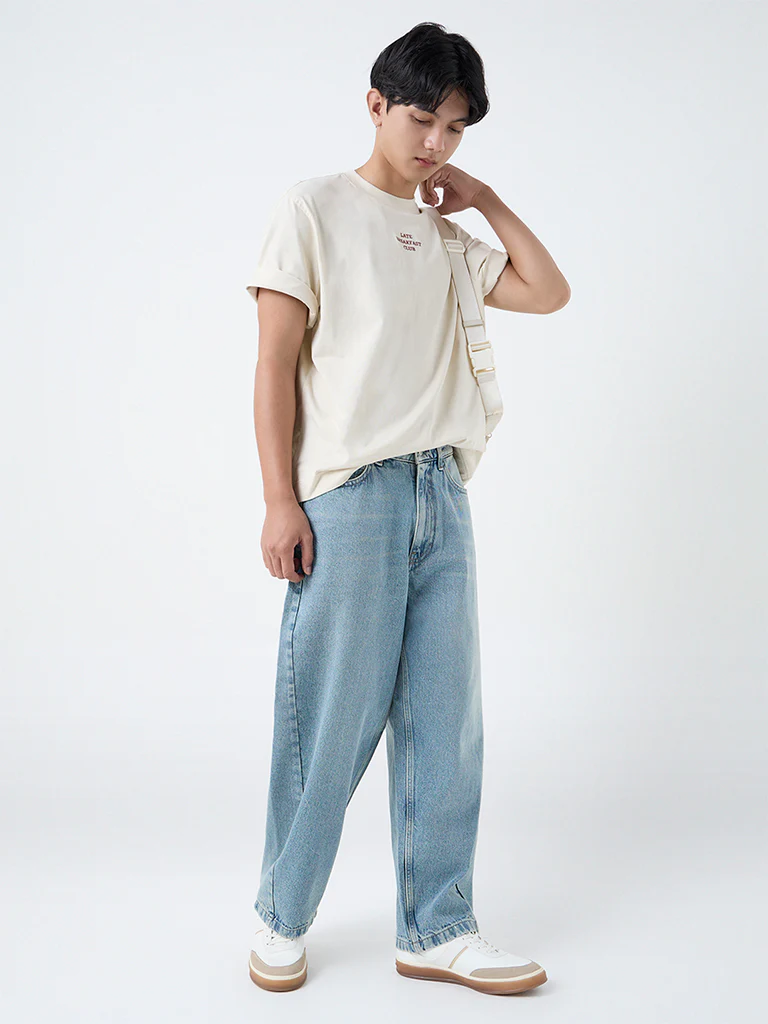 Nuon Blue Faded Relaxed-Fit Mid-Rise Jeans