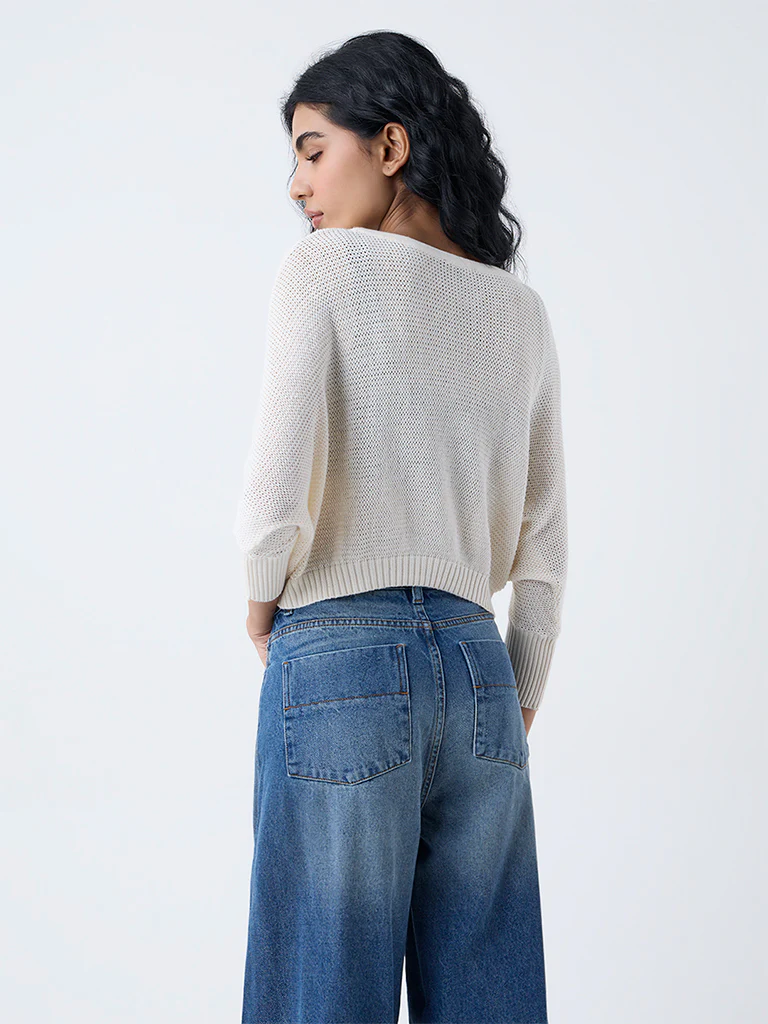 Nuon Blue Heart Embroidered Cotton Sweater - Image 4