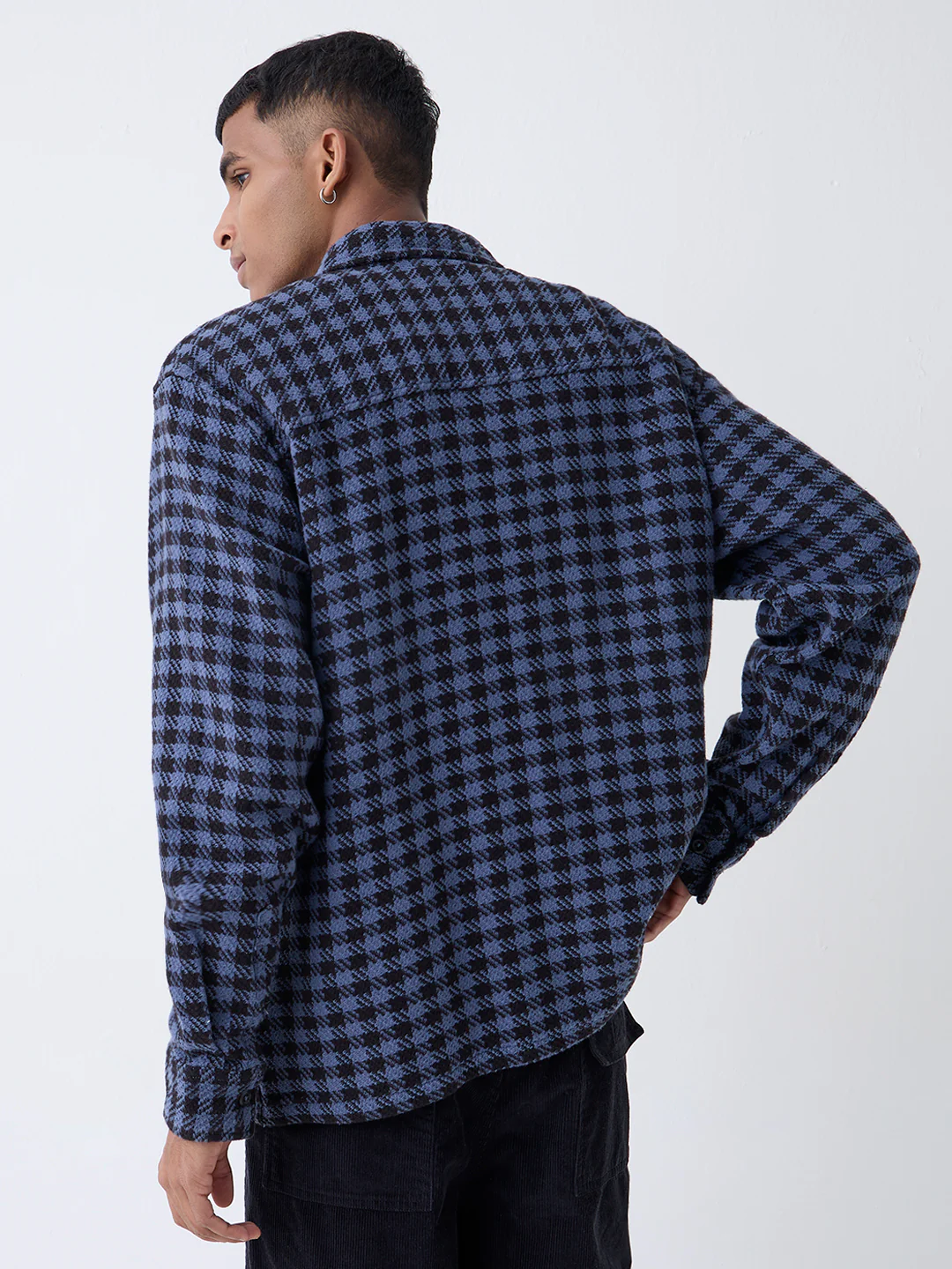 Nuon Blue Houndstooth Checkered Relaxed-Fit Cotton Jacket - Image 4