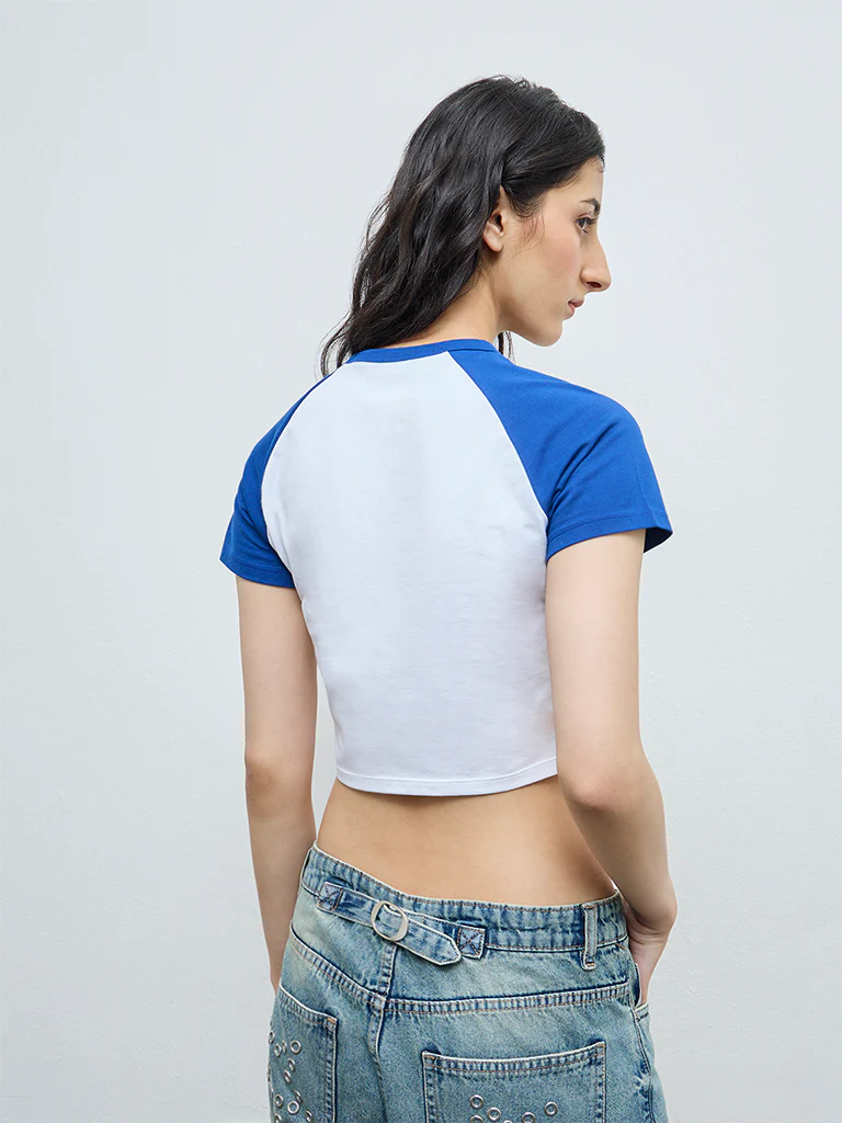 Nuon Blue Printed Cotton-Blend T-Shirt - Image 4
