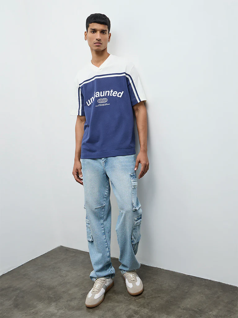 Nuon Blue Printed Relaxed-Fit Cotton T-Shirt - Image 2