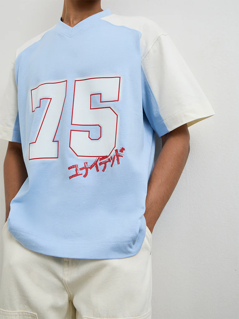 Nuon Blue Printed Relaxed-Fit Cotton T-Shirt - Image 2