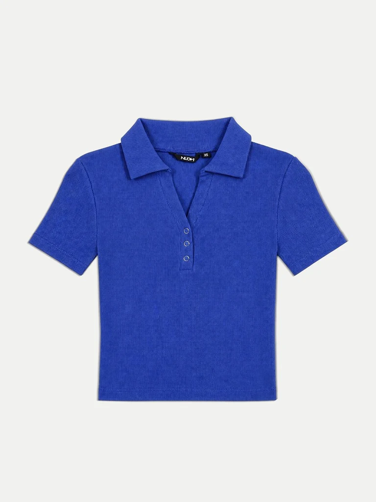 Nuon Blue Ribbed-Texture Cotton Top - Image 5
