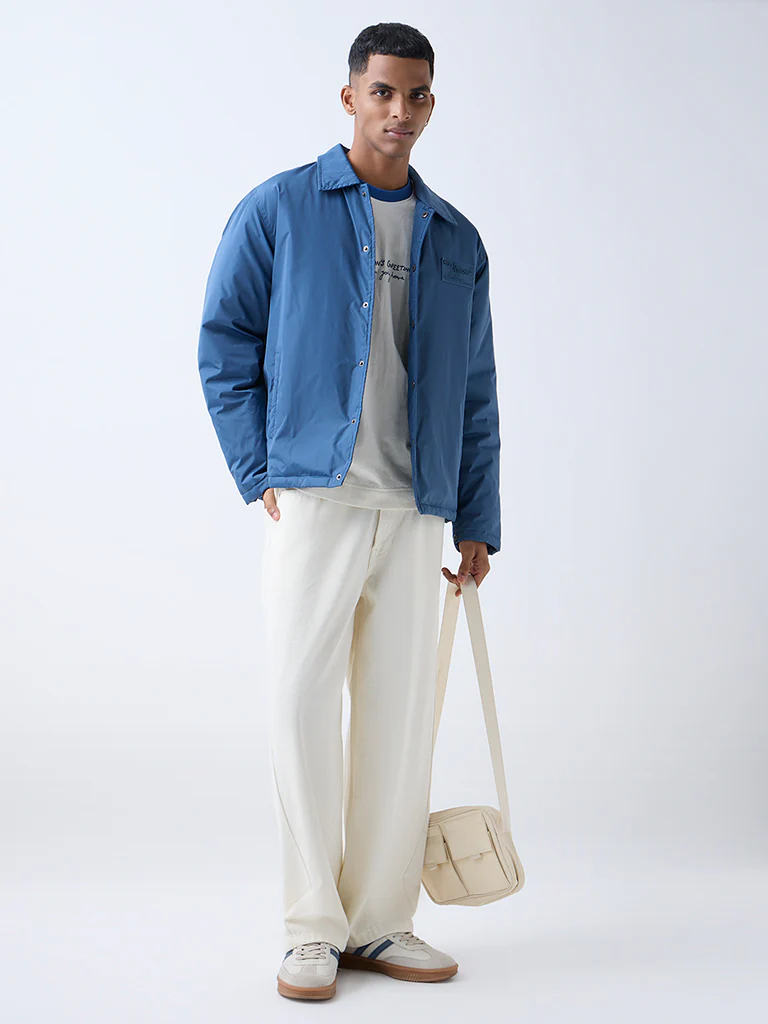 Nuon Blue Solid Relaxed-Fit Jacket - Image 3
