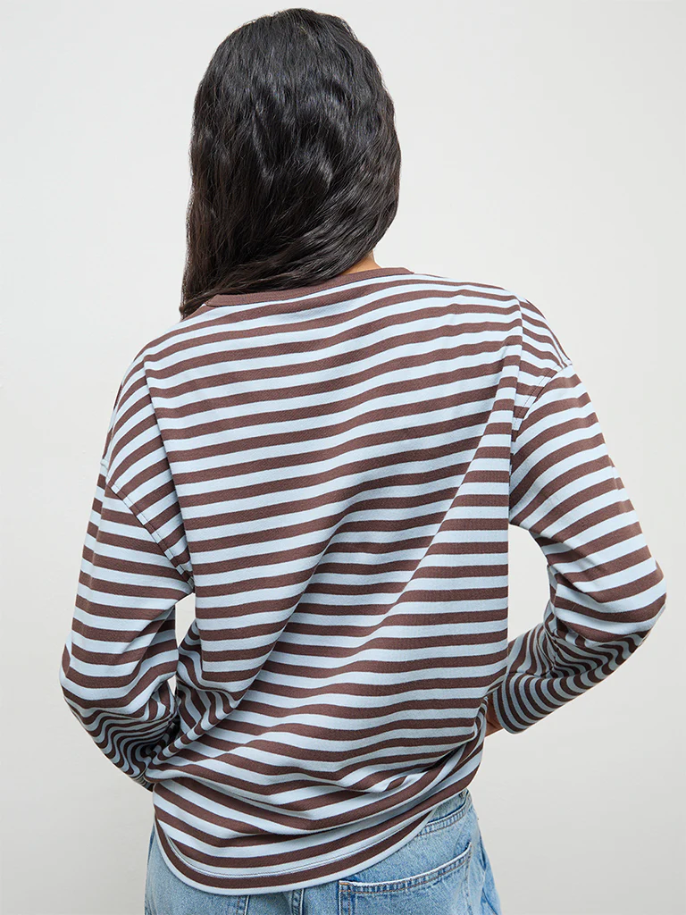 Nuon Blue Stripe Pattern Cotton T-Shirt - Image 4