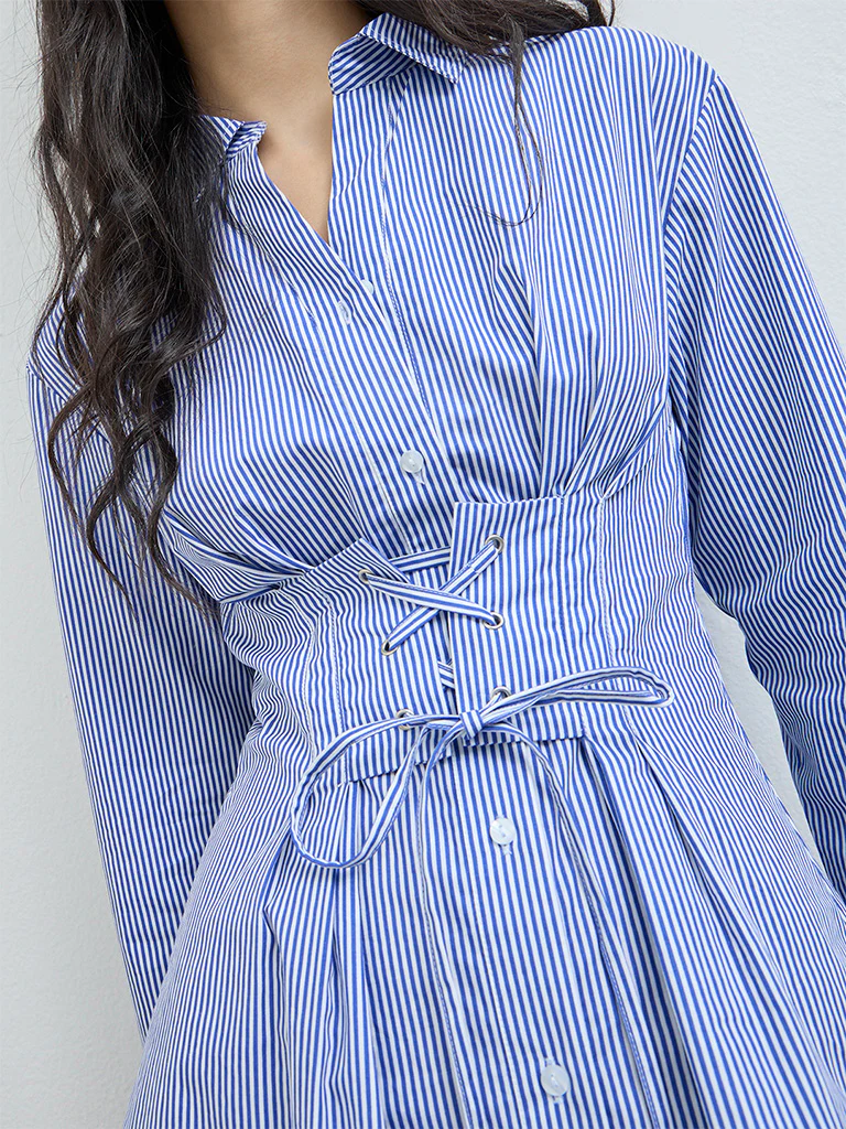 Nuon Blue Stripe Printed Shirt Dress - Image 3