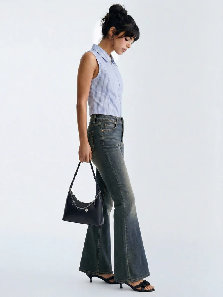 Nuon Blue Striped Cotton Crop Top - Image 2