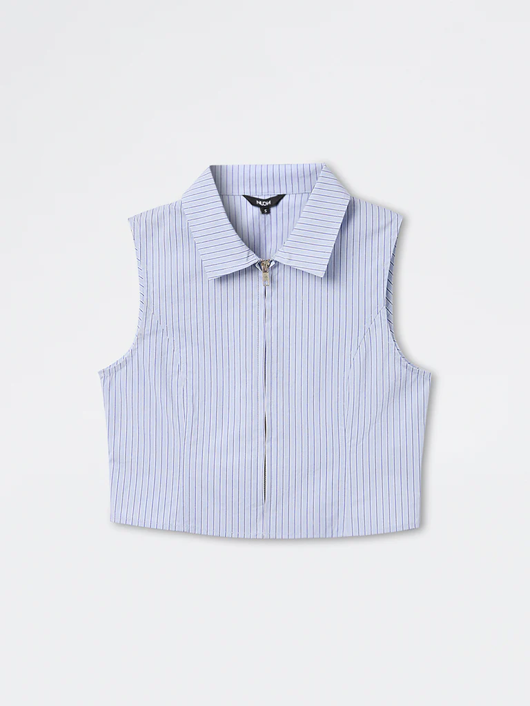 Nuon Blue Striped Cotton Crop Top - Image 5
